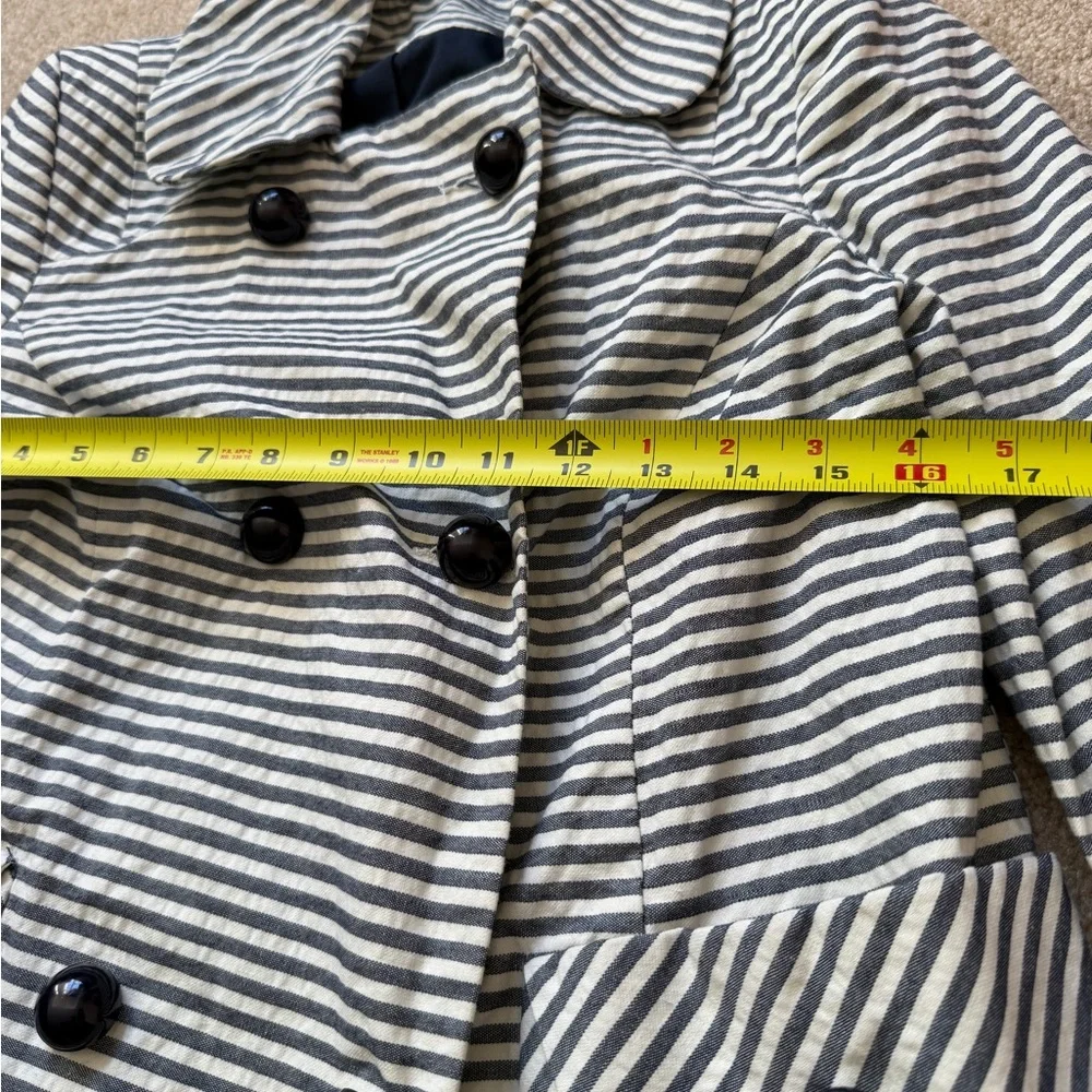 Topshop Striped Trench Coat Navy White Double Breasted Size 8 - Picture 8 of 12